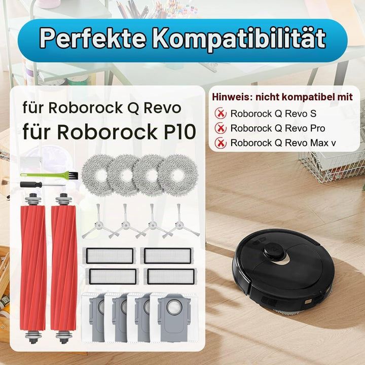 DrRobor Zubehörset für Roborock Q Revo Saugroboter, 2 Ersatzteile Hauptbürste, 4 Wischtücher, 4 Stau