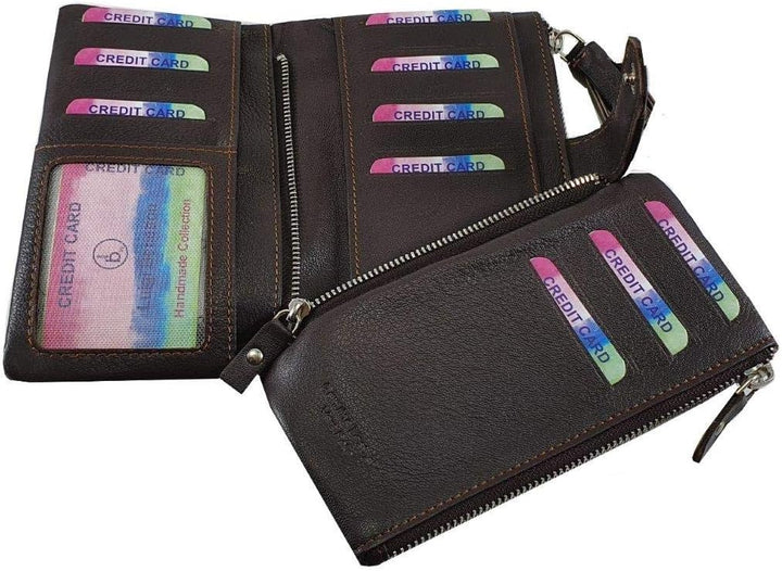 Victor Line Damen-Geldbörse aus Leder, Luigi Benetton, bunt, modisch, teilbar in zwei Brieftaschen.,