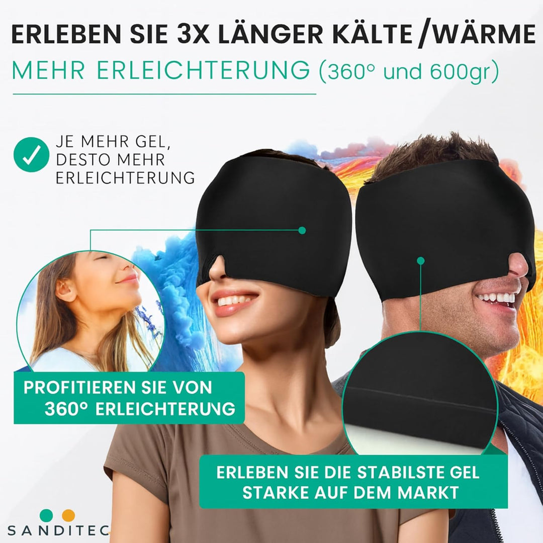 Migräne Maske 600g Gel – 360° Kühlmaske Gesicht & Augen für langanhaltende Kälte- und Wärmetherapie,