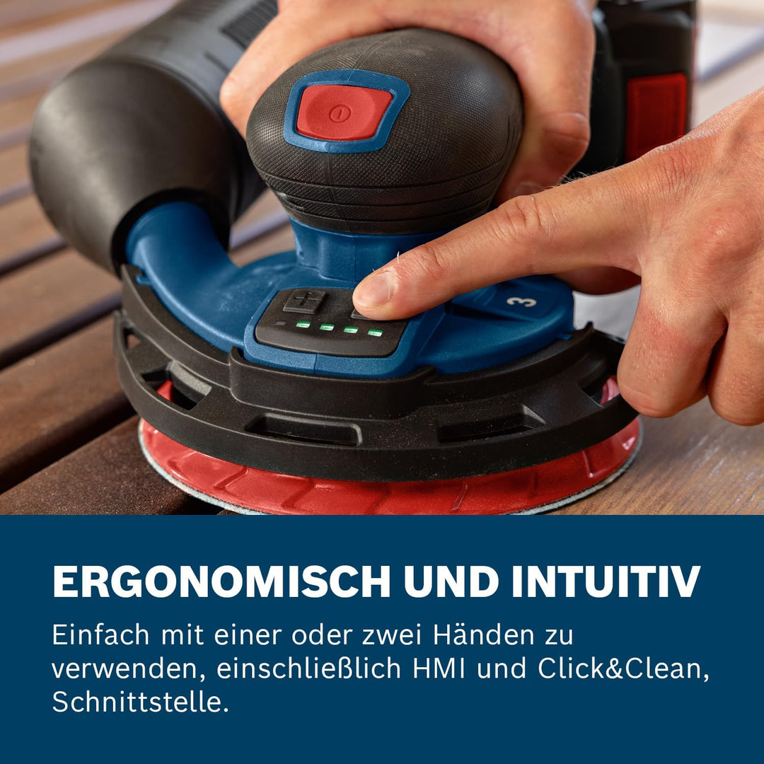 Bosch Professional 18V System Akku-Schleifer GEX 18V-150-3 (inkl. 1x Schleifpapier, 1x Staubbox, 1x