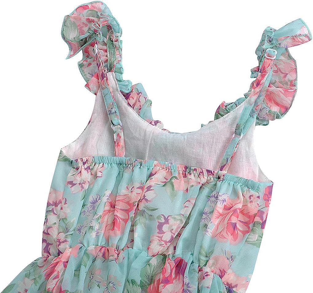 BONNY BILLY Mädchen Kleider Freizeit Blumen Sommerkleid Strandkleid Chiffonkleid Maxikleid mit Rüsch