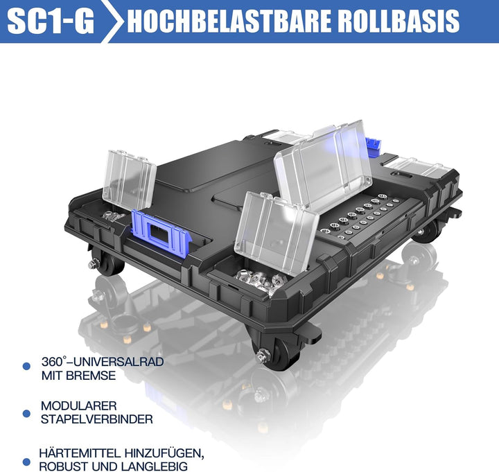 5-Lagiger Werkzeugkoffer Leer mit Rollen,Modularer,Stapelbarer Werkzeugkiste,Tragbarer Werkzeugkaste