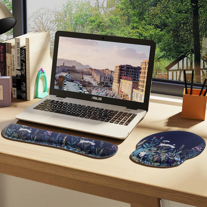 3-in-1 Handgelenkauflage Set, Mauspad mit Gelkissen+Handballenauflage Tastatur+Untersetzer,Ergonomis