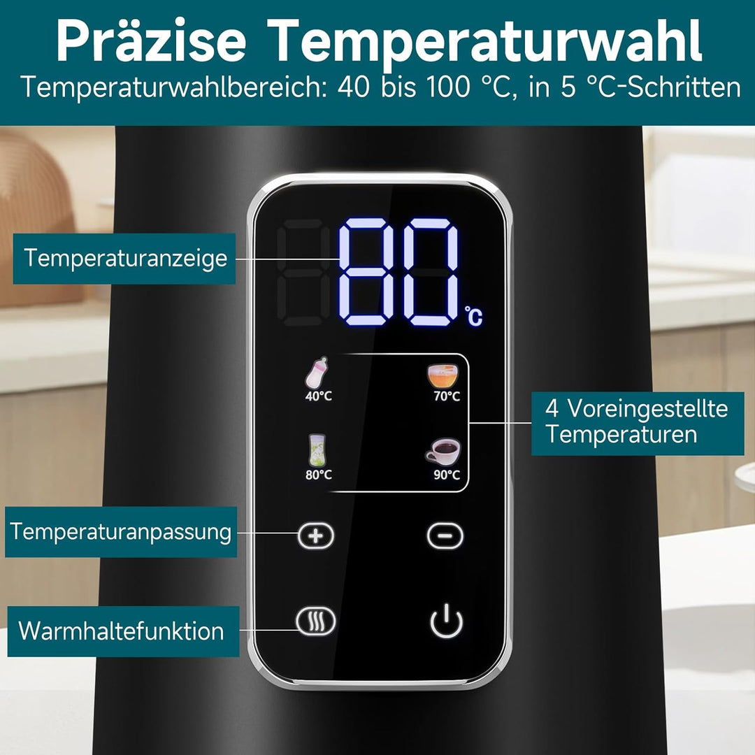Wasserkocher Mit Temperatureinstellung, 1.7 L Wasserkocher Edelstahl, 2200w Teekessel Mit 40-100°C,