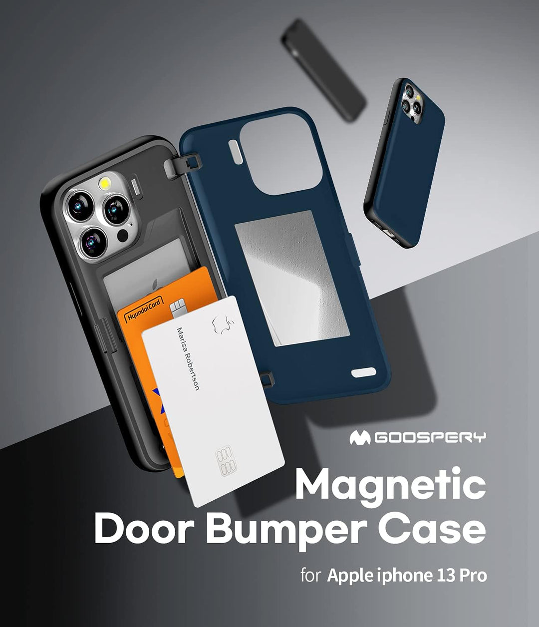 GOOSPERY Magnetic Door Bumper Hülle Kompatibel mit iPhone 13 Pro, Dual Layer protektive Kartenhalter