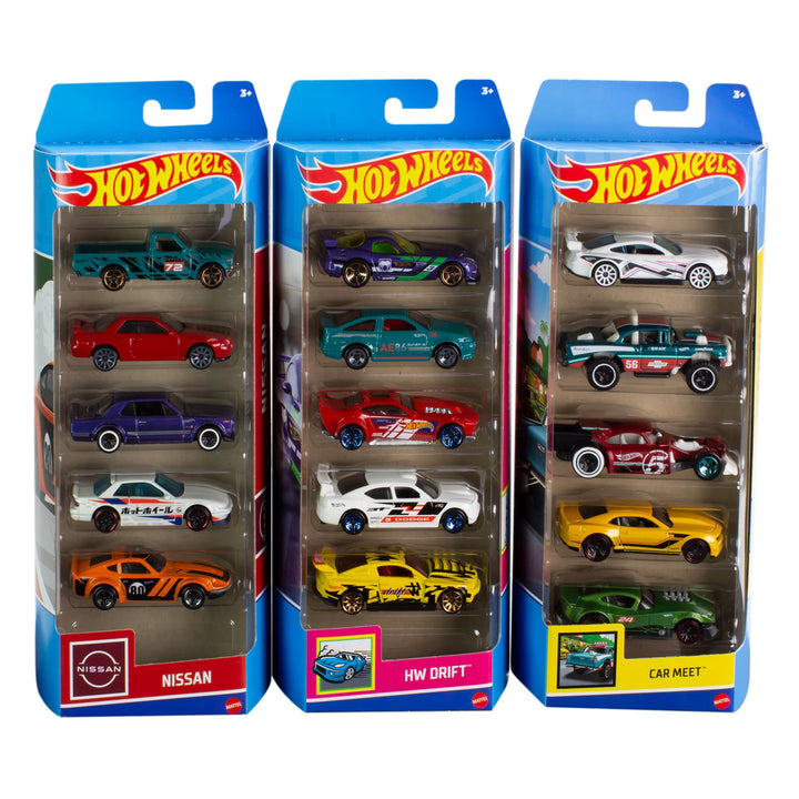 HOT WHEELS 5er-Pack-Set - 15 Spielzeugautos, 3 themenspezifische Packs, Massstab 1:64, authentische