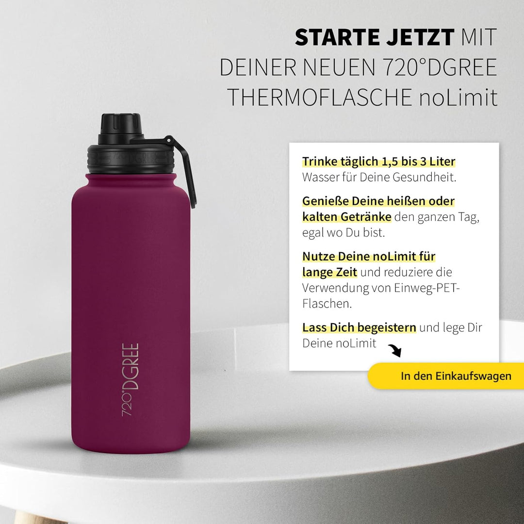 720°DGREE Edelstahl Thermo Trinkflasche 950ml “noLimit” +Früchtebehälter - Auslaufsicher, Kohlensäur