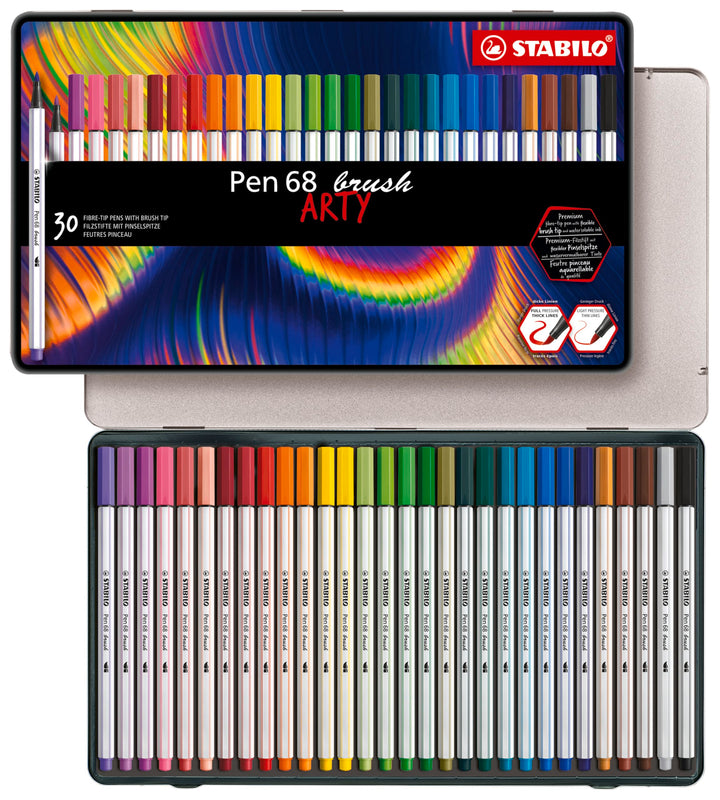 Premium-Filzstift mit Pinselspitze für variable Strichstärken - STABILO Pen 68 brush - ARTY - 30er M