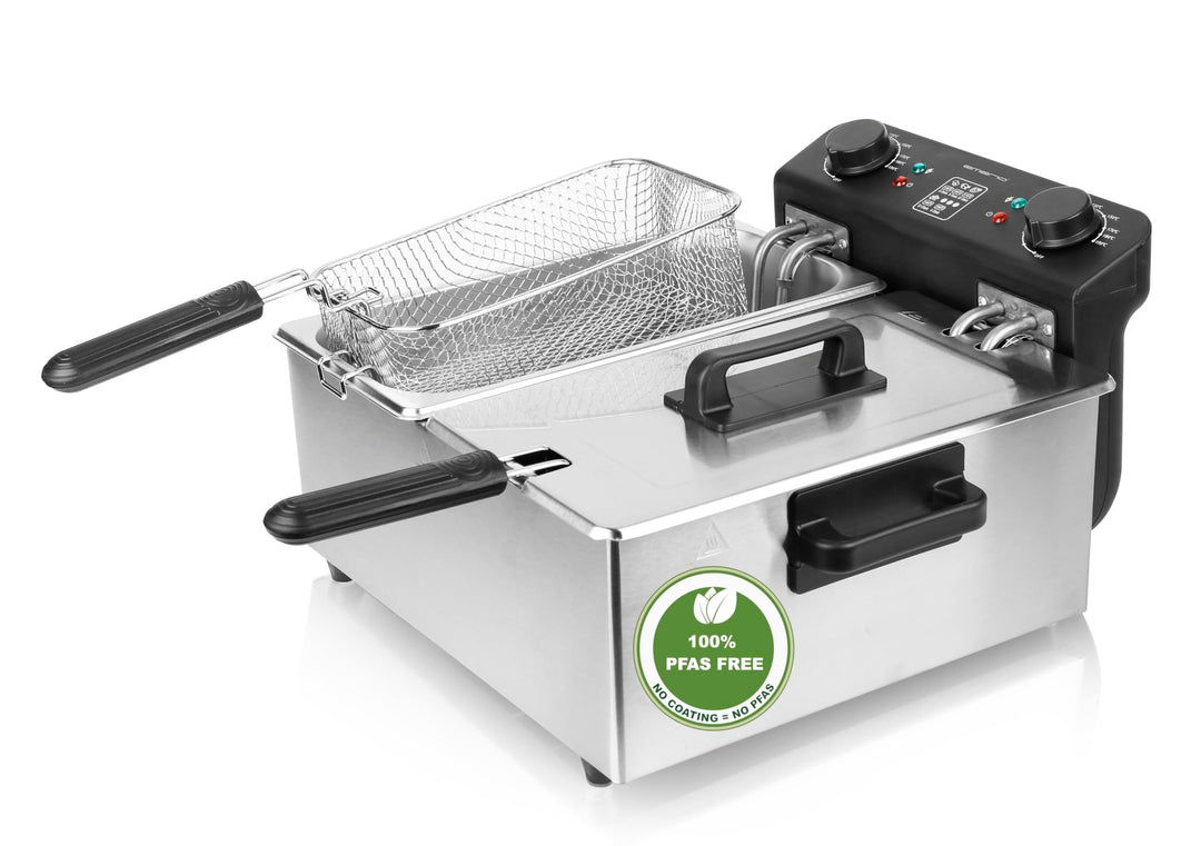 EMERIO 2x 3.0L Öl-Fritteuse mit Kaltzonen Technologie | Doppelkammer | Thermostat | kein bitterer Ge