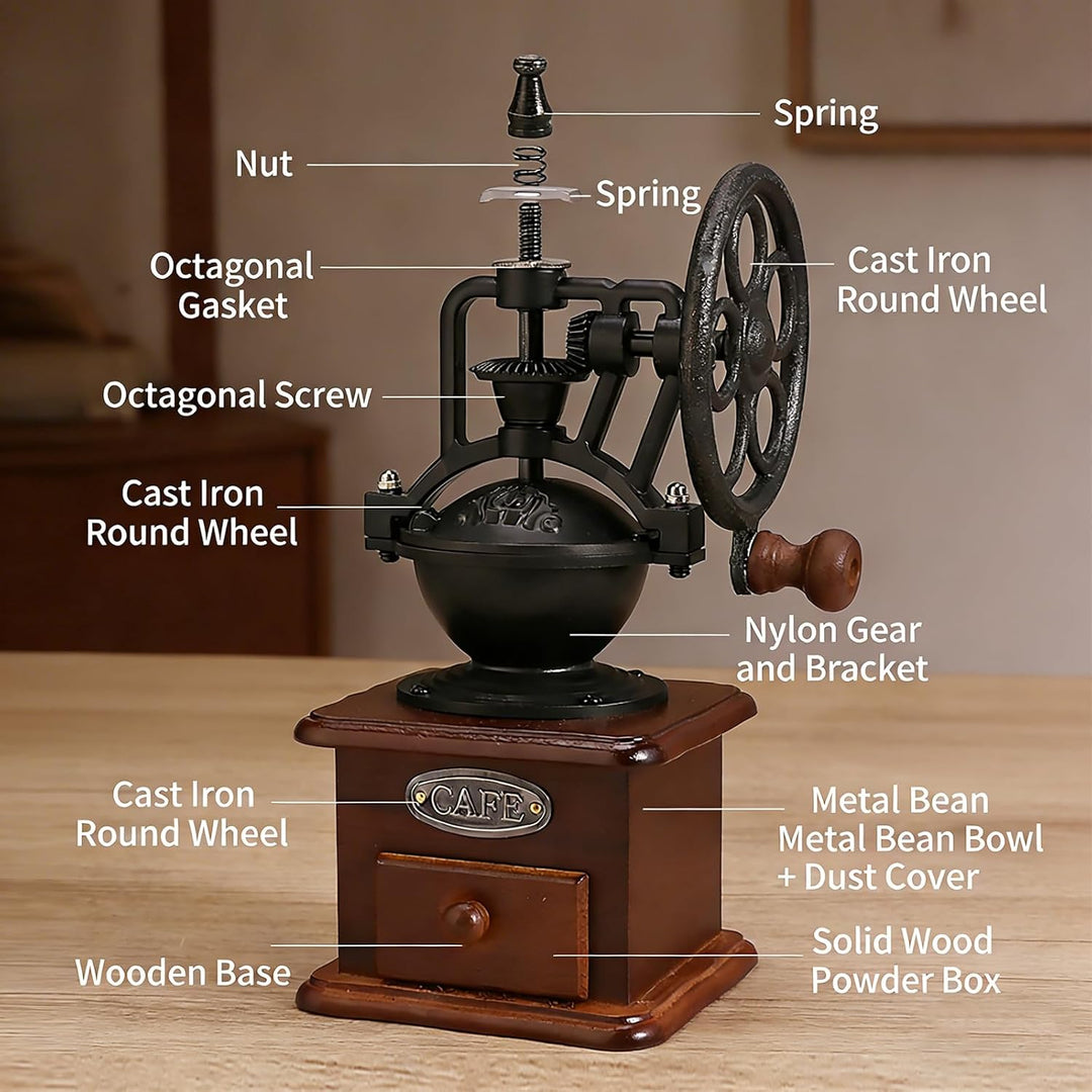 Manuelle Kaffeemühle, Vintage-Stil Hölzerne Handkaffeemühle, Tragbare Handmühle Mit Einstellungen &