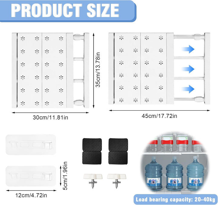 Verstellbare Einlegeböden Schrank - 35cm Weit, Verstellbare Länge 30-45cm - Erweiterbares Einlegeböd