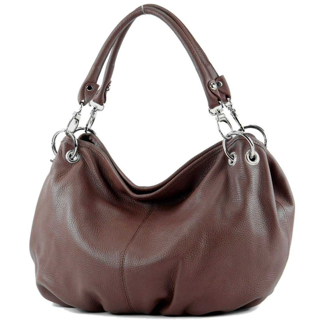 modamoda de - IT40 - ital. Damen Schultertasche aus Leder Schokobraun Leder, Schokobraun Leder