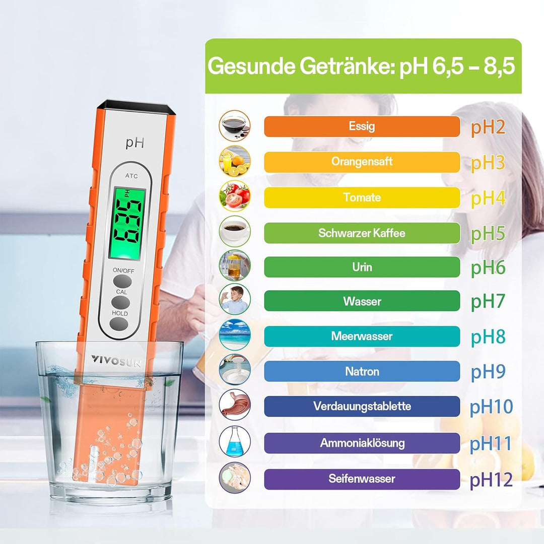 VIVOSUN Digitales pH-Meter mit ATC und 0,01 pH Hoher Genauigkeit, pH-Messgerät mit 0-14 pH-Messberei
