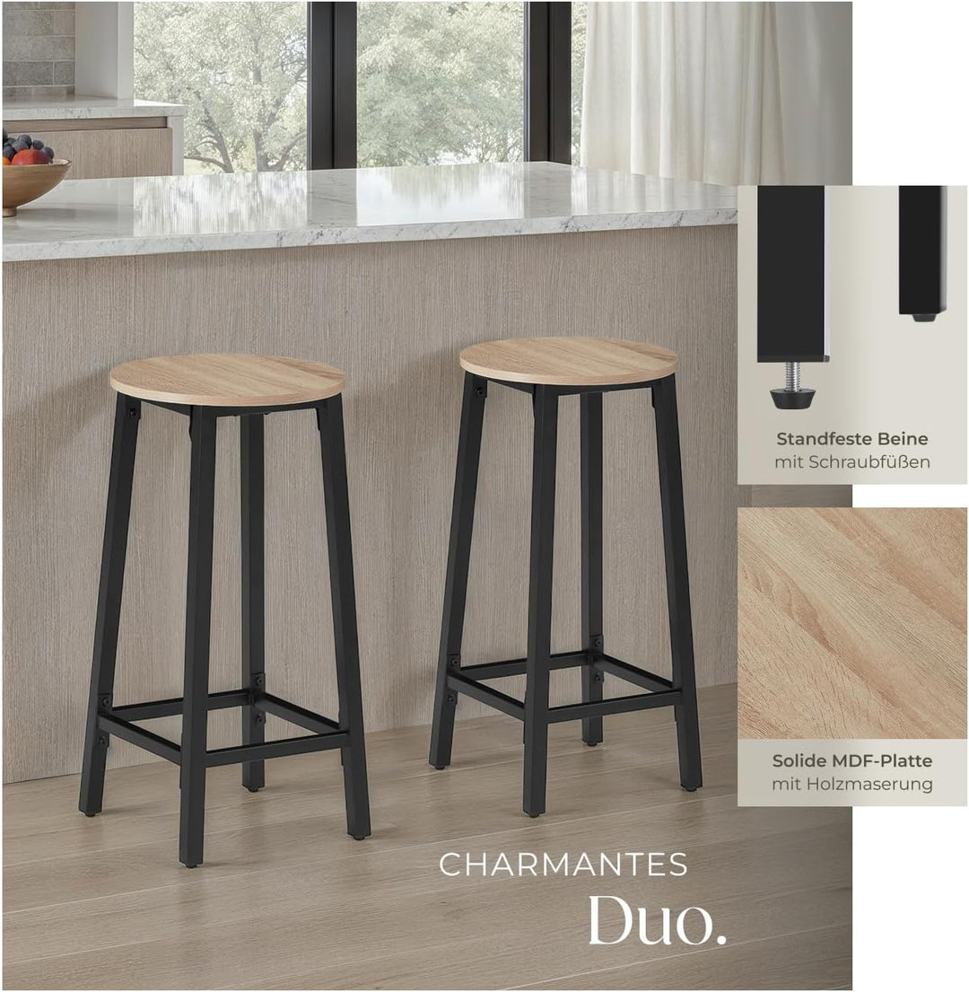 tectake® Barhocker 2er-Set, runder Bistrohocker im Industrie-Design, 66 cm hoch, Vintage Barstühle m
