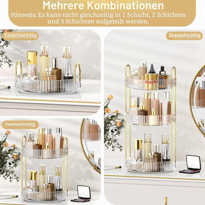 MOKANI Make Up Kosmetik Organizer, 360° Dreh Schmink Organizer, 3 Ebenen, Multifunctional Makeup Ski