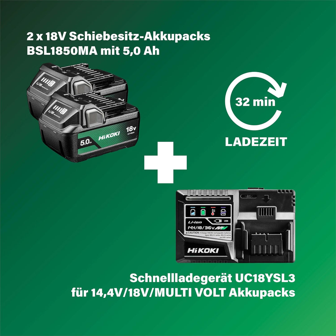 HiKOKI Akku-Streifennagler 34° - 18 V, 50-90 mm Nägel - Leistungsstark, LED-Licht, Brushless Motor,