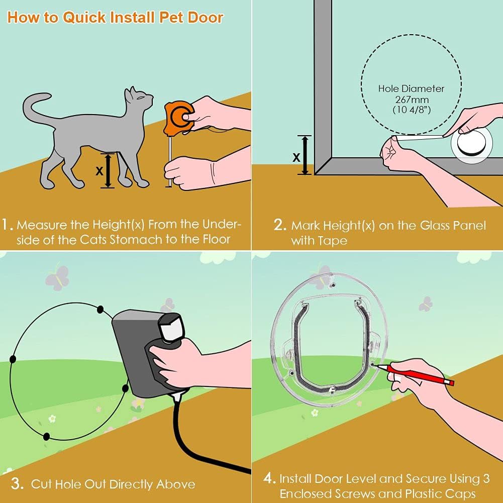 TOPINCN Katzenklappe für Haustiere aus Glas mit Klappe für alle Katzen und kleinen Hunde.