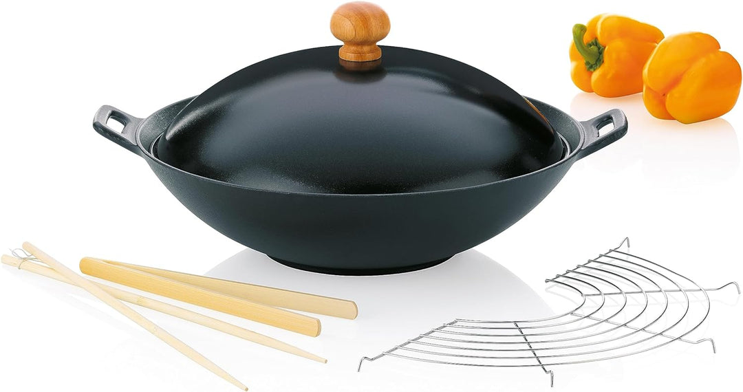 Kela 77943 Wok-Set mit Deckel, Induktionsgeeigent, 36 cm Durchmesser, Wok-Set Asia, 36 x 36 x 10 cm