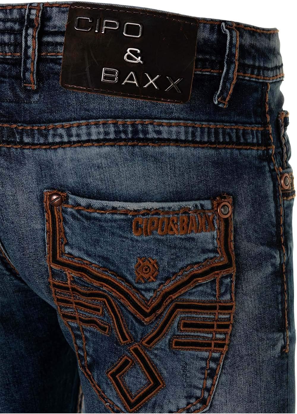 Cipo & Baxx Herren Jeans Hose Regular Slim Fit Denim Hose Pants Dicke Naht Jeanshose Blau W31 L32