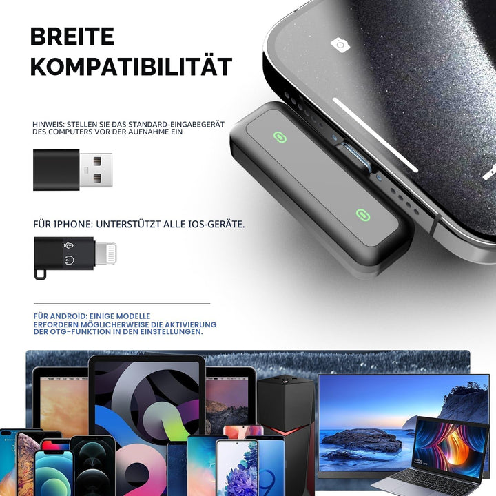 Kabelloses Lavalier-Mikrofon mit LED-Anzeige, Lavalier-Mikrofone Clip on Mic mit Rauschunterdrückung