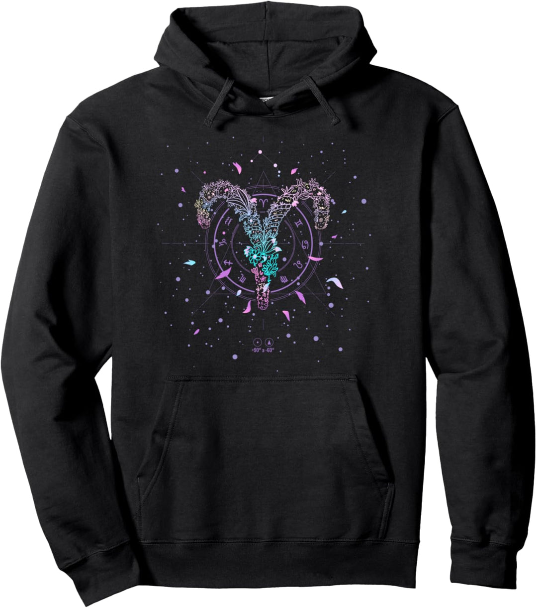 Aries Zodiac Sign Floral Flower March April Birthday Pullover Hoodie