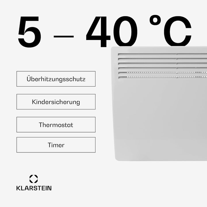 Klarstein Elektrischer Heizkörper mit geringem Energieverbrauch, 2000 W, elektrische Heizung für den