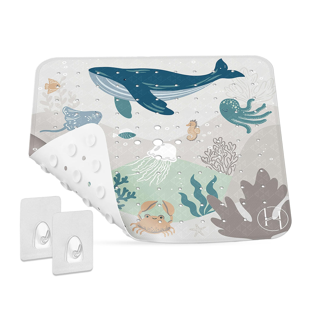 Homerella® Duschmatte rutschfest Kinder - 100% BPA frei Inkl. 2 Haken zum Aufhängen 53x53cm - Antiru