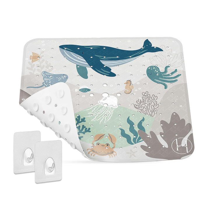 Homerella® Duschmatte rutschfest Kinder - 100% BPA frei Inkl. 2 Haken zum Aufhängen 53x53cm - Antiru