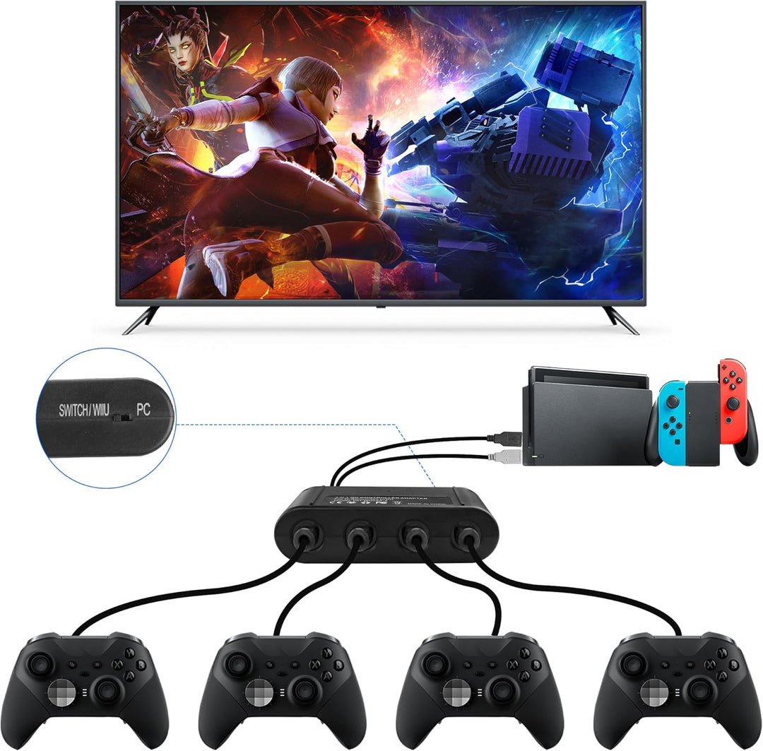 MEIRIYFA Gamecube Controller Adapter 4 Port für Switch, kompatibel mit Switch Super Smash Bros Gamec