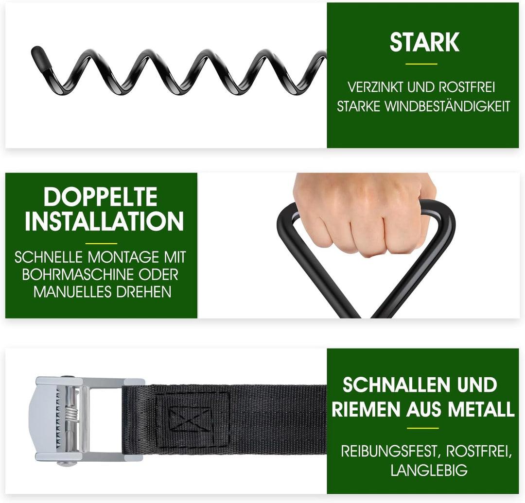 Bodenanker Trampolin 4 Pack | Heavy Duty Erdanker zum Einschrauben für Trampoline Withstand High Win