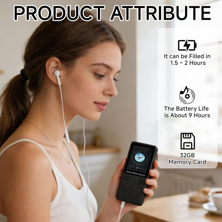 32GB MP3 Player Bluetooth 5.0 mit Lautsprecher für Sportler, 1,8" Bildschirm Musikplayer HiFi mit Vi