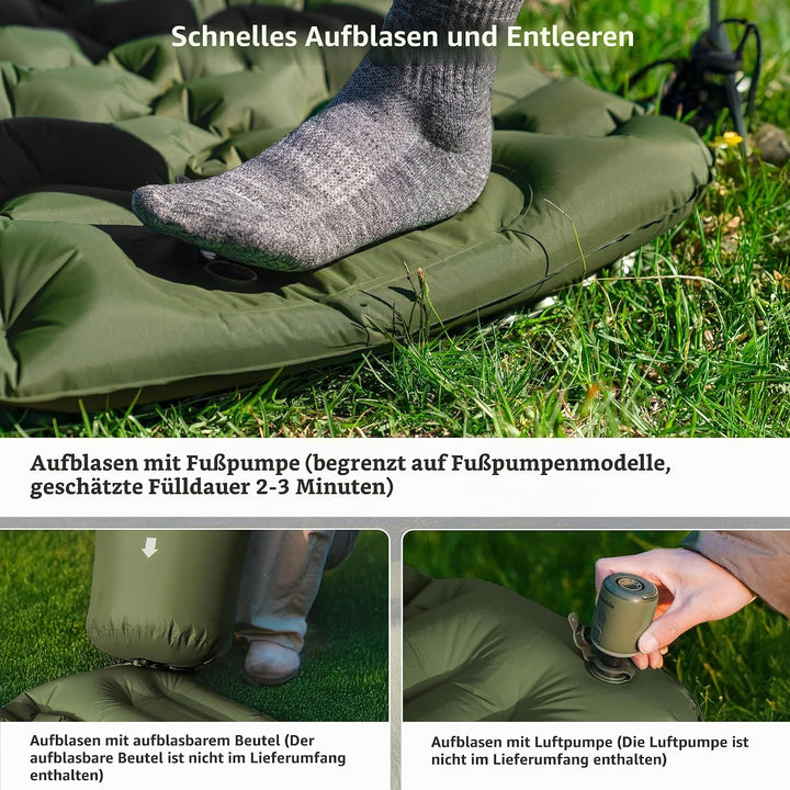 Naturehike Isomatte Camping, Ultraleicht Camping Luftmatratze mit Fusspumpe, Integrierte Luftpumpe i