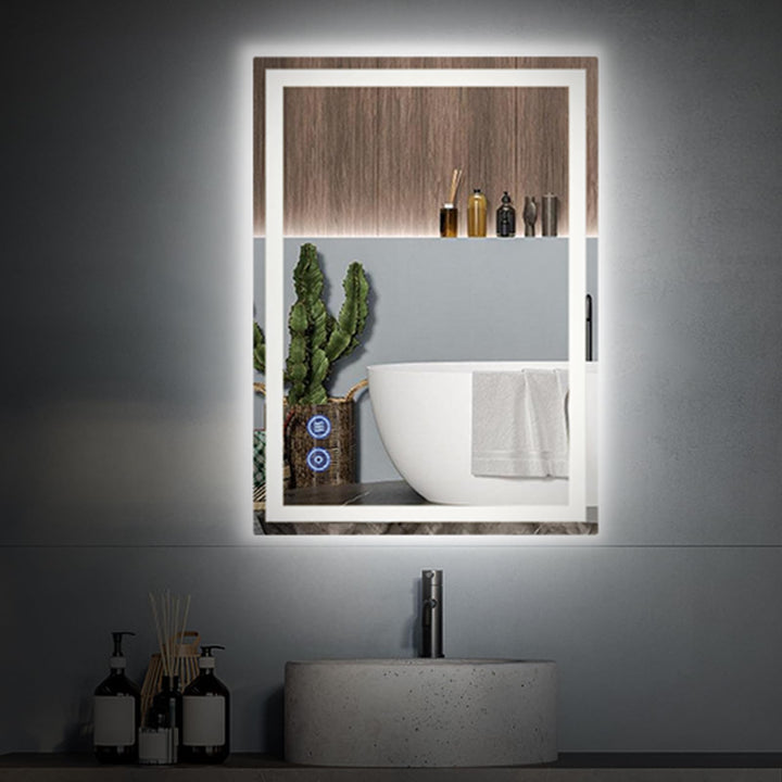 Badspiegel mit Beleuchtung 50x70 cm Wandspiegel mit Touch-Schalter Beschlagfrei 3 Lichtfarben Dimmba