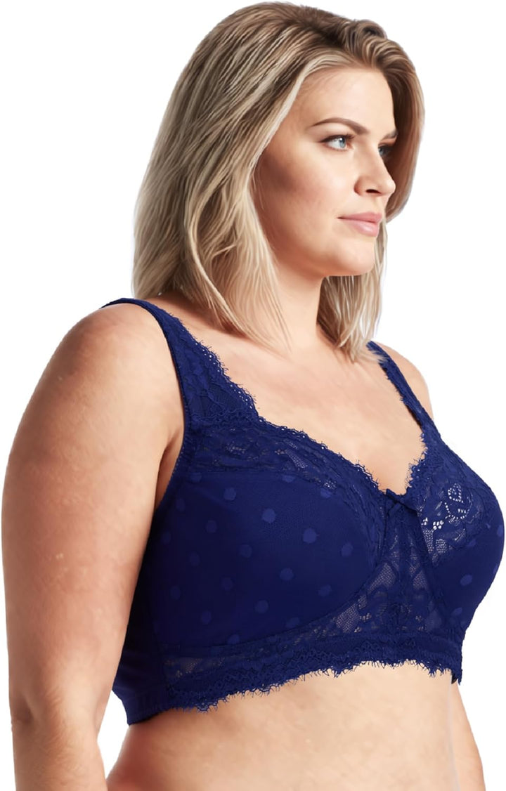 Curve Muse Damen Übergrösse Minimizer Ungefüttert Kabellos Spitze Vollständige Abdeckung BHS Marine,