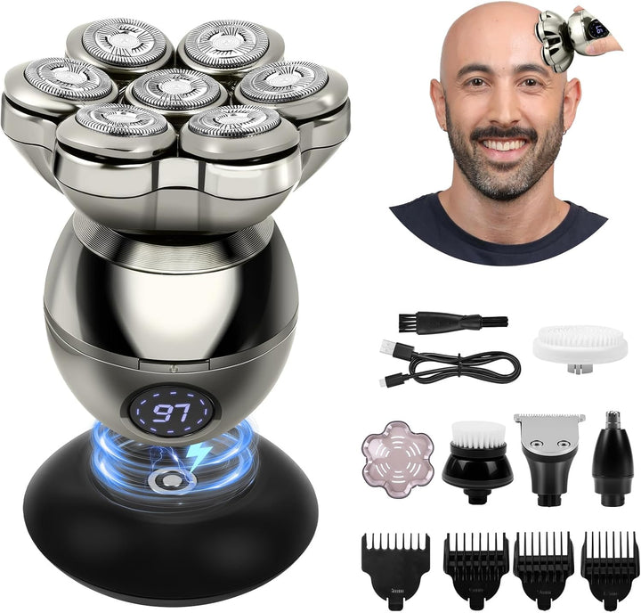 LOPHE Glatzen Rasierer Herren, 5 in 1 Kopfrasierer IPX7 Wasserdichter, Glatze Kopf Rasierer mit 7D M