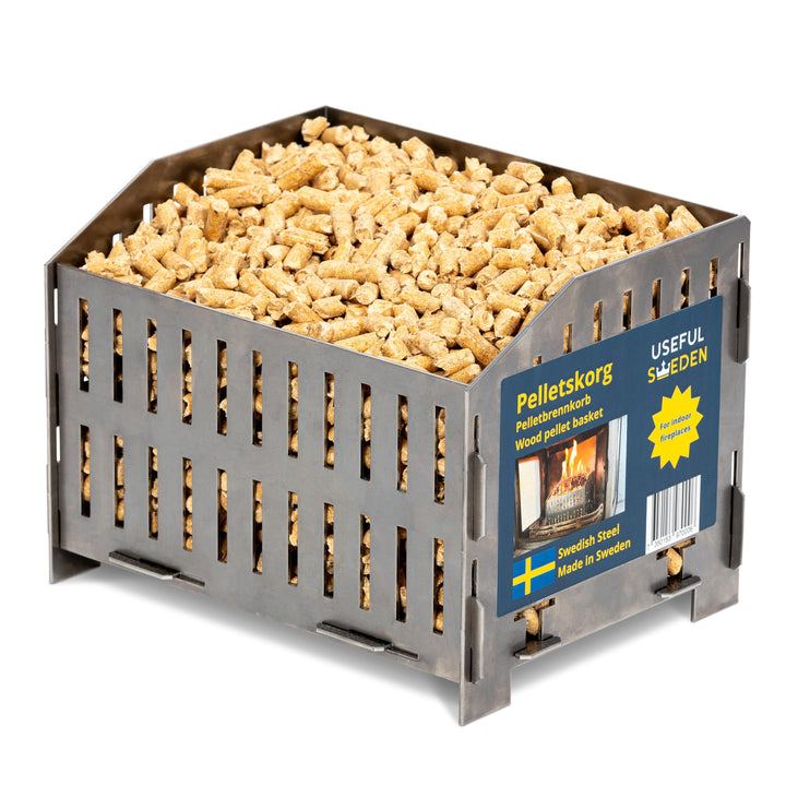 USEFUL SWEDEN Pelletbrennkorb – Verbrennen von Holzpellets im Holzofen oder im offenen Kamin, Schwed