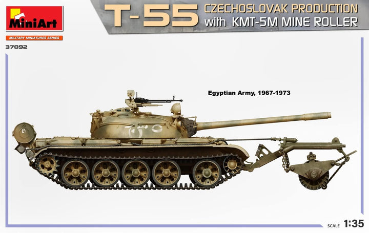 Mini Art 37092 1:35 T-55 CZ Prod. M. KMT-5M Minenwalze-originalgetreue Nachbildung, Modellbau, Plast
