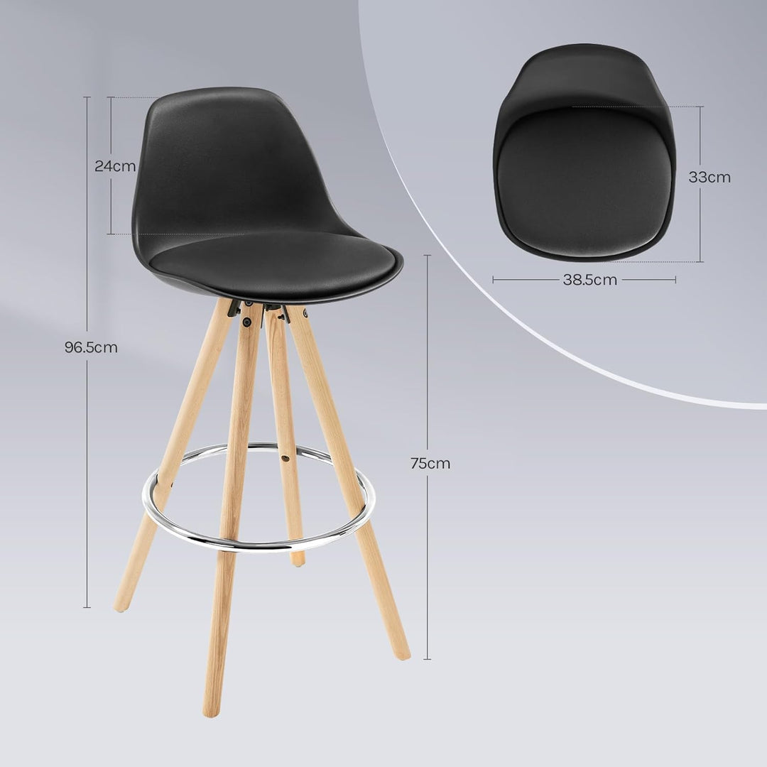 WOLTU Barhocker 2er Set Barstuhl aus Kunststoff Holzgestell mit Lehne + Fussstütze Design Stuhl Küch