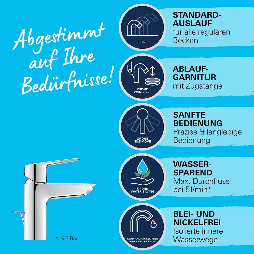 GROHE Start - Einhand-Waschtischarmatur (wassersparend, langlebige Oberfläche, S-Size), chrom, 24209