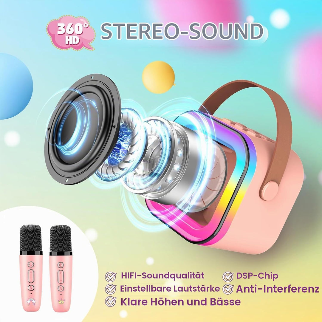 Dislocati Karaoke Maschine mit 2 Bluetooth Karaoke Mikrofon, Einhorn Geschenk Spielzeug für Mädchen