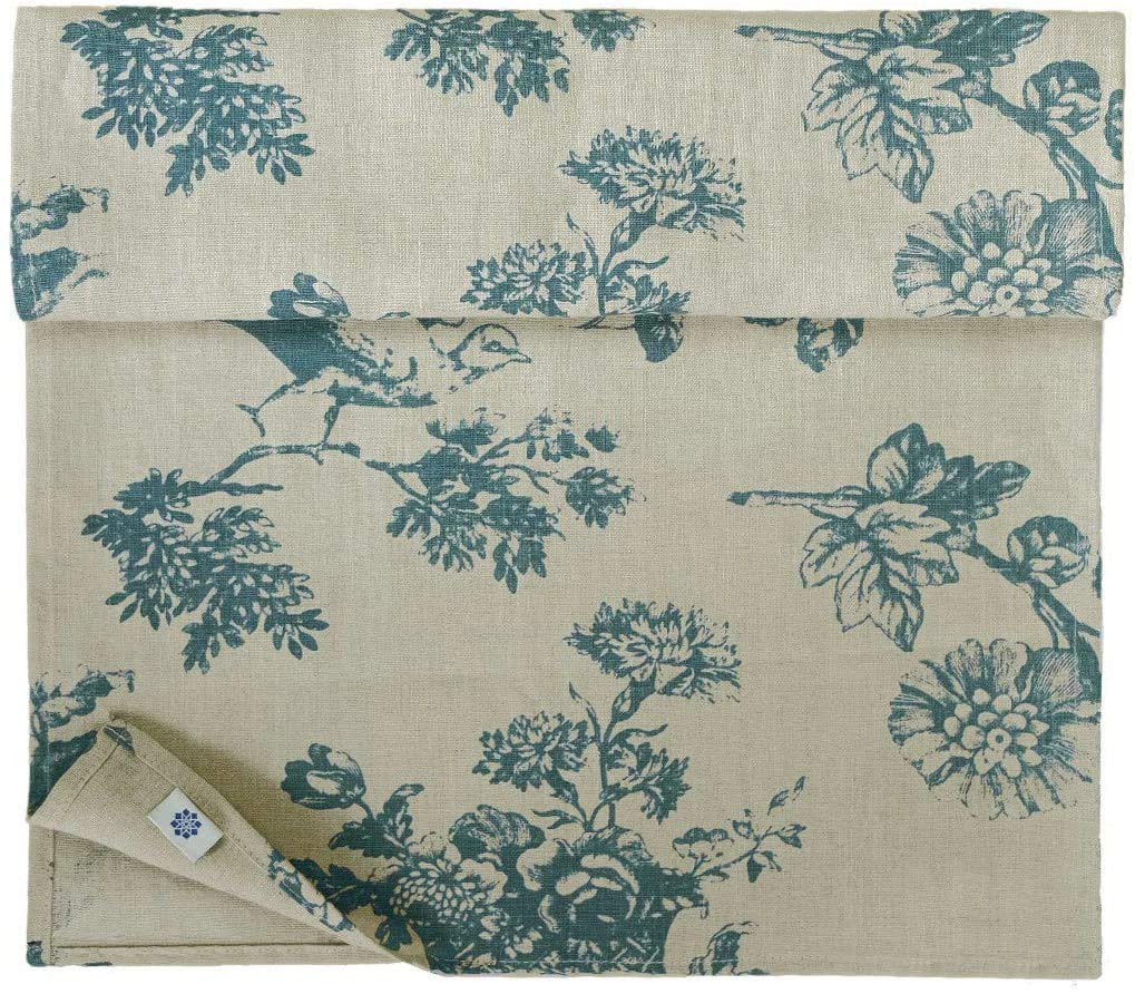 Linen &amp; Cotton Hochwertiger Tischläufer Stoff Tischband Tischdeko Flores mit Blumen Motiv - 100% Lei