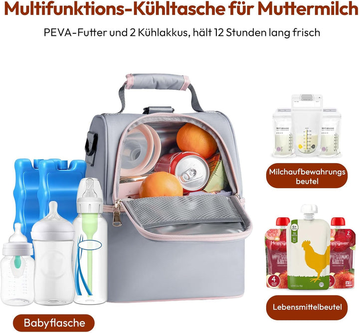 NCVI Muttermilch-Kühltasche mit integrierten Kühlakkus, Isoliertasche für 6 Baby-Flaschen bis zu 150