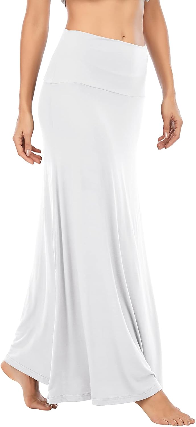 Durio Rock Maxirock Lang Damen Rock Weich Sommerrock Elegant Freizeitrock mit Hohem Bund Elastisch S