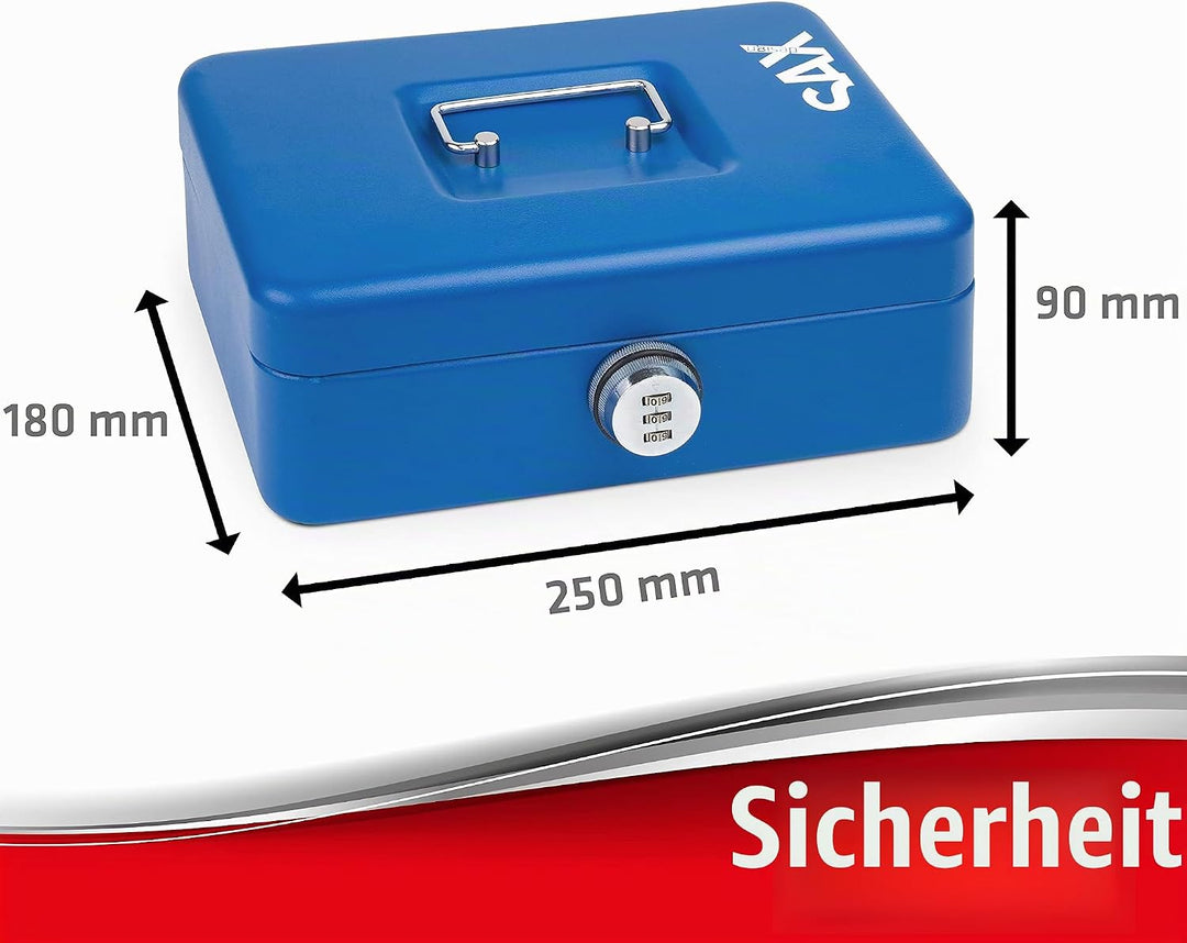 Sax Geldkassette mit Zahlenschloss, extra Starkes Schloss, 25 x 18 x 9cm, Large, Blau Large Blau, La