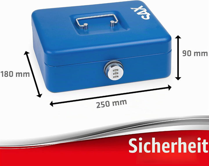 Sax Geldkassette mit Zahlenschloss, extra Starkes Schloss, 25 x 18 x 9cm, Large, Blau Large Blau, La