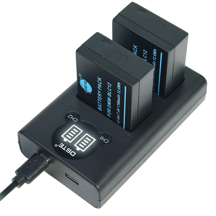 DSTE® 2 Pack DMW-BLC12 DMW-BLC12e Battery + Dual USB Quick Charger Kit for Panasonic Lumix DMC-G7 DM