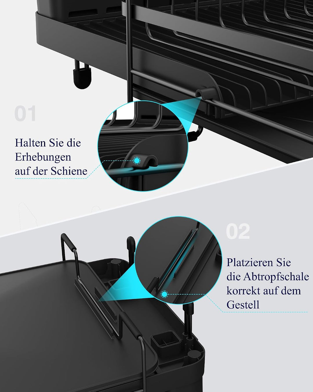 Kitsure Abtropfgestell Geschirr, Ausziehbarer Geschirrspülständer, Multifunktionaler Abtropfgestell
