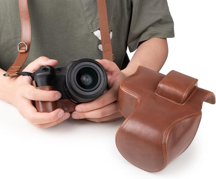 Rieibi EOS R8 Hülle, Vintage PU Leder Kameratasche für Canon EOSR8 Digitalkamera Schutzhülle Grip Ca