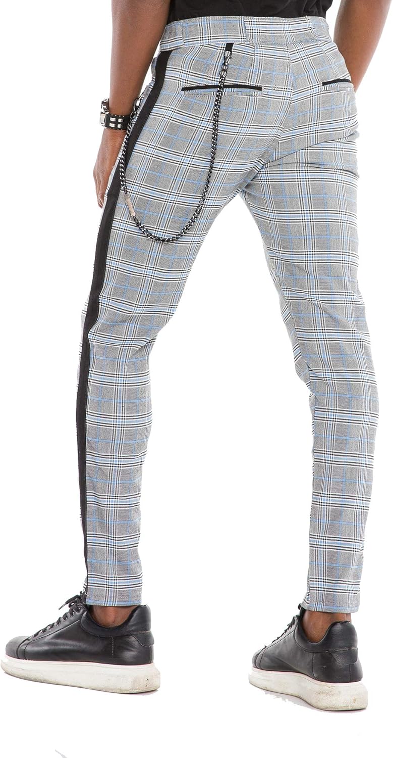 Cipo & Baxx Herren Hose Fashion kariert und gestreift mit Schlüsselkette Grau W31 L34