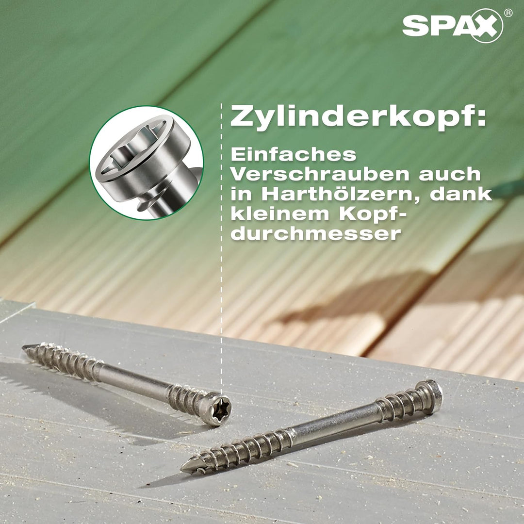 SPAX Terrassenschraube, 5 x 60 mm, 180 Stück, Fixiergewinde, Zylinderkopf, T-STAR plus T25, CUT, Ede